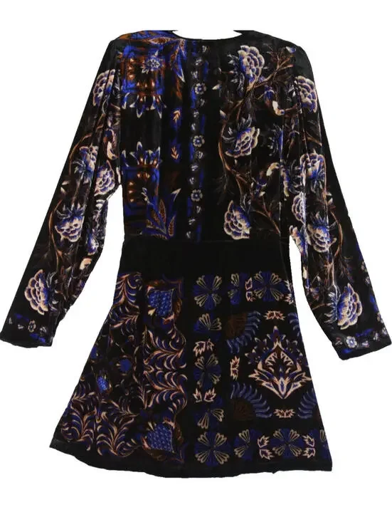 New, Farm Rio Arabesque Mix Scarves Floral Velvet Wrap Minidress Sz L #MD1629 - Picture 7 of 10